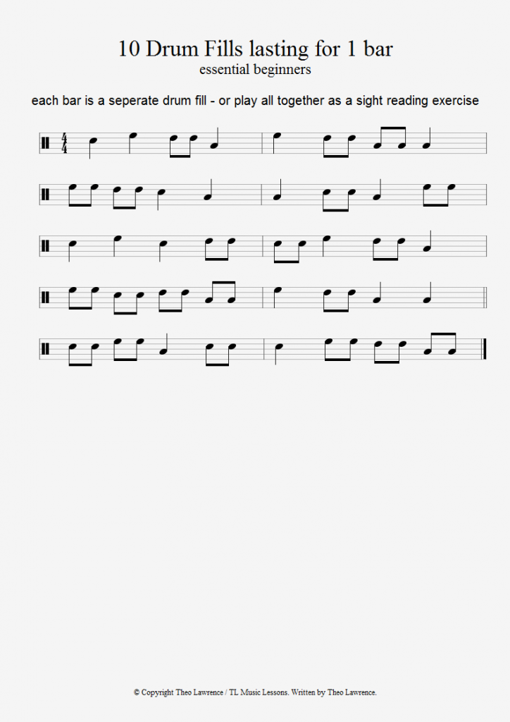 10 Beginners drum fills lasting 1 bar - Learn Drums For Free