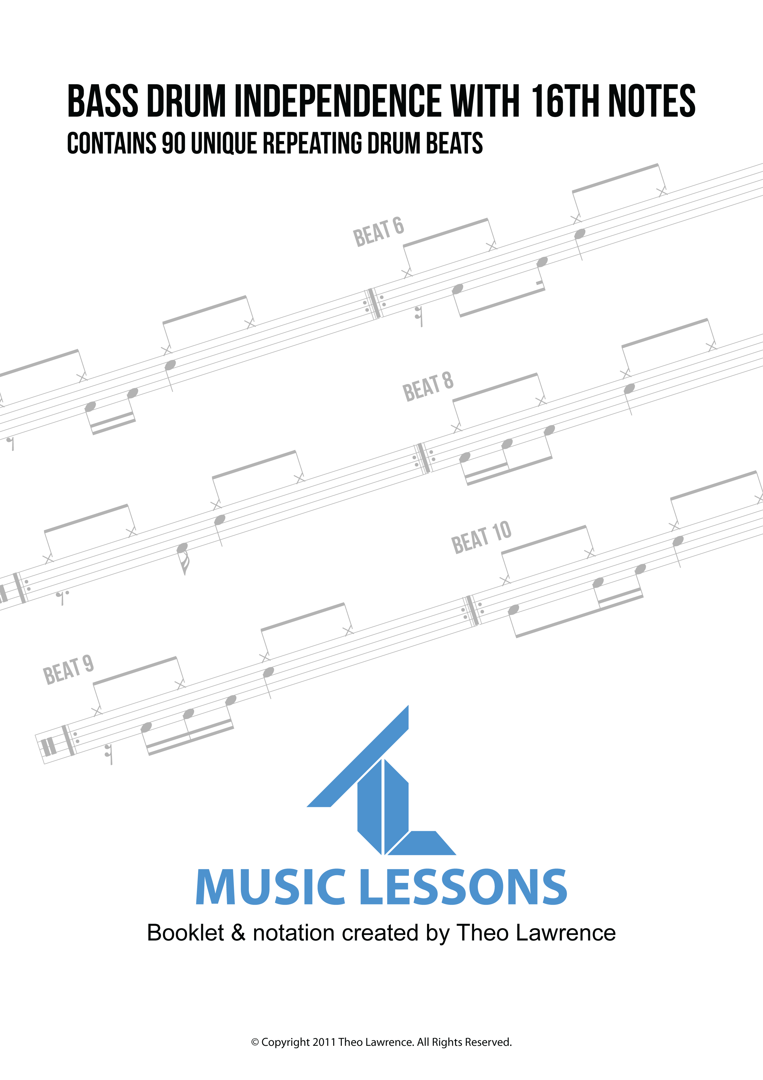 (Premium) – 90 intermediate drum beats: Bass Drum Independance with 16th Notes – PDF ebook