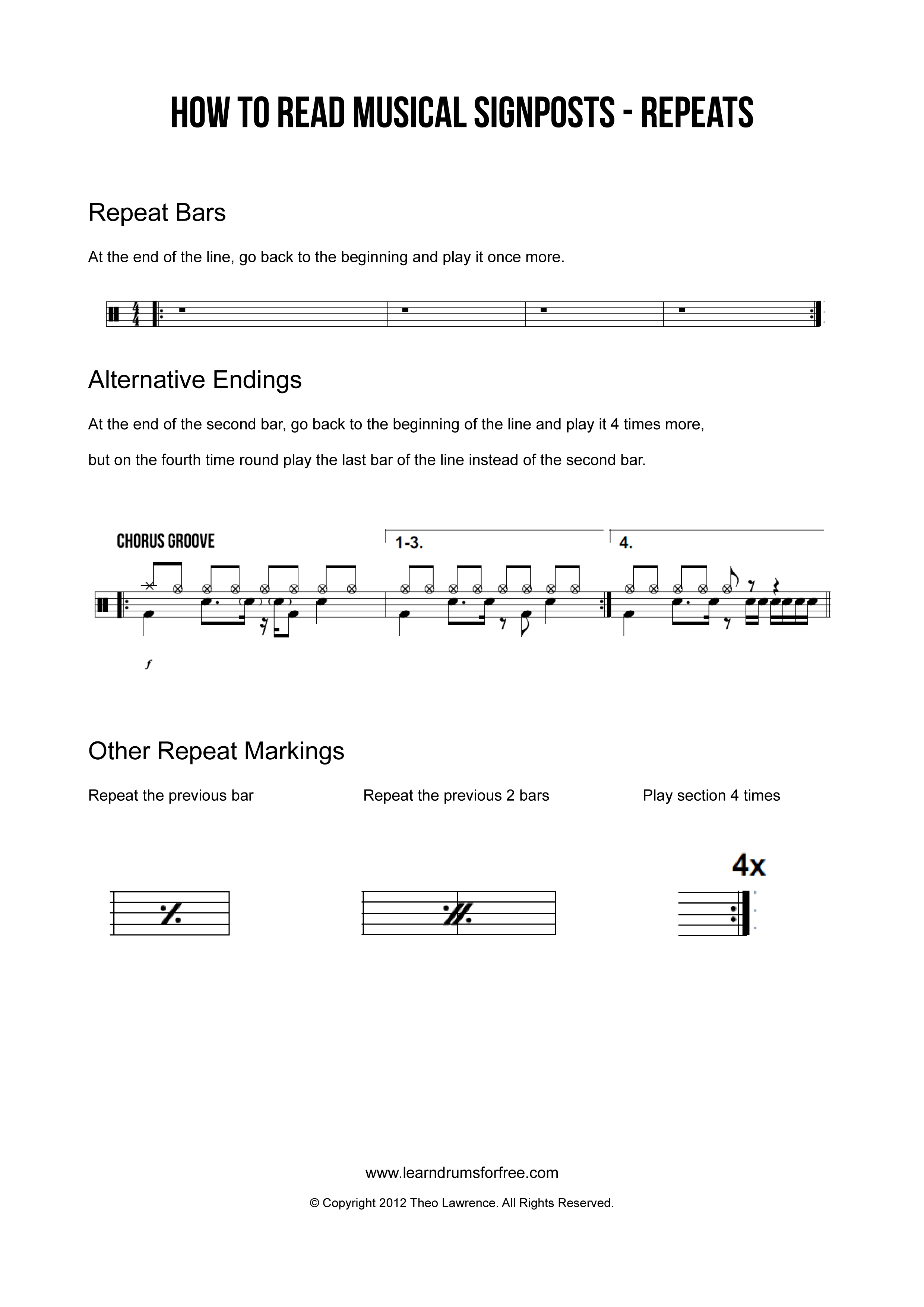 How to read musical signposts repeats learn drums for free