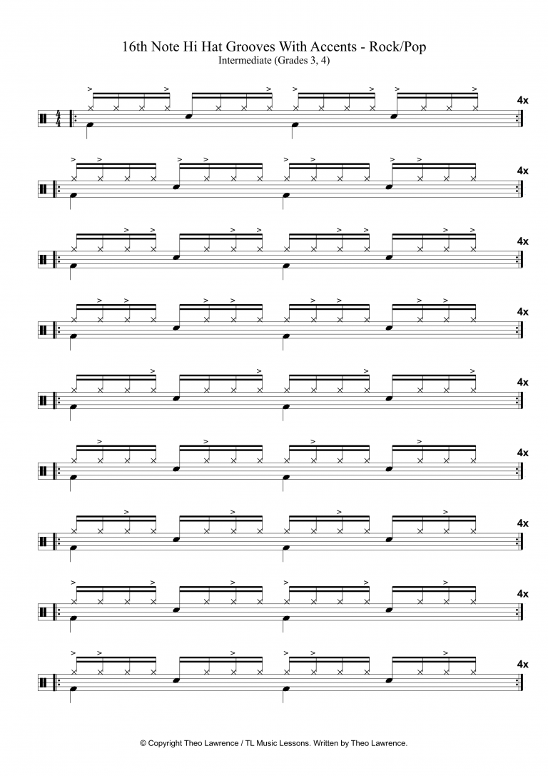 16th Note Hi Hat Grooves With Accents – Learn Drums For Free