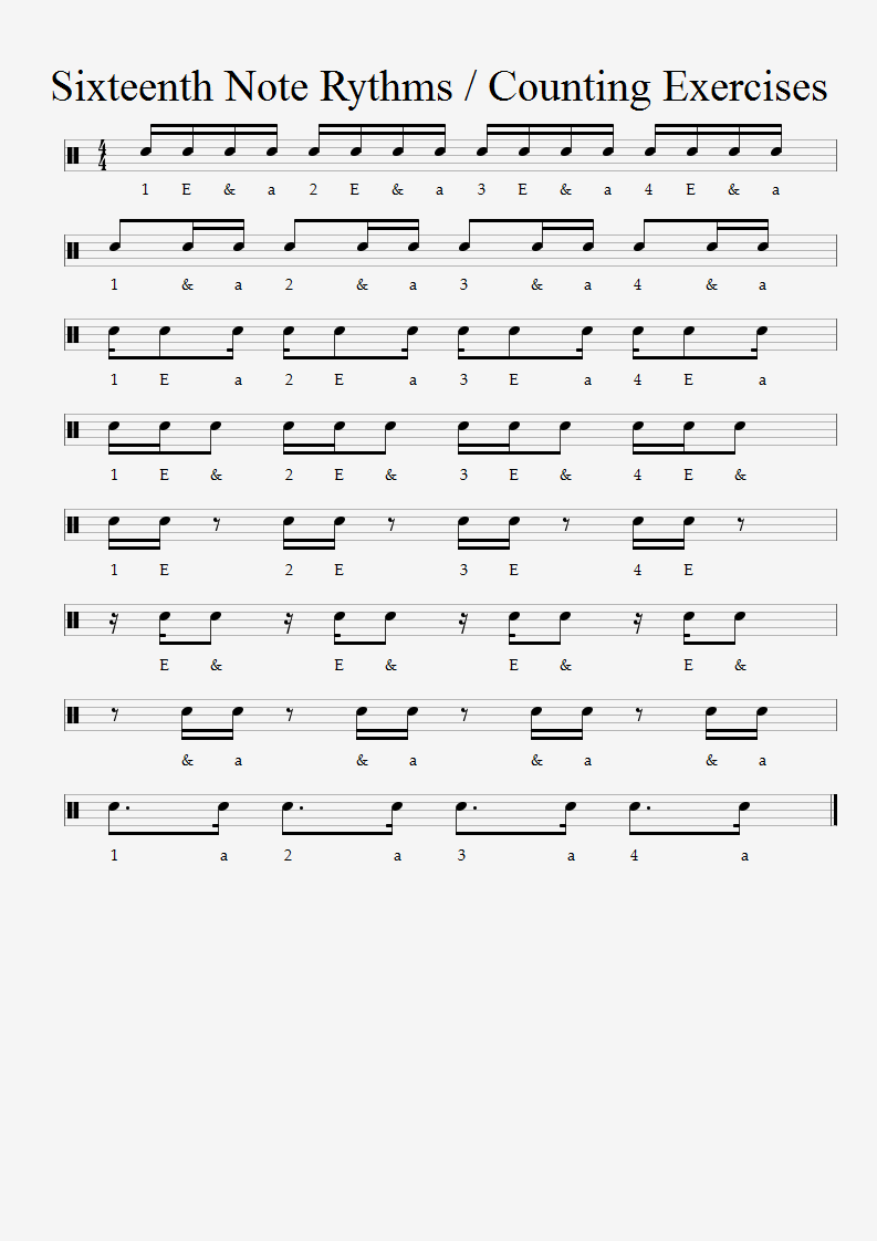 Sixteenth Note Rhythms and Counting Exercise