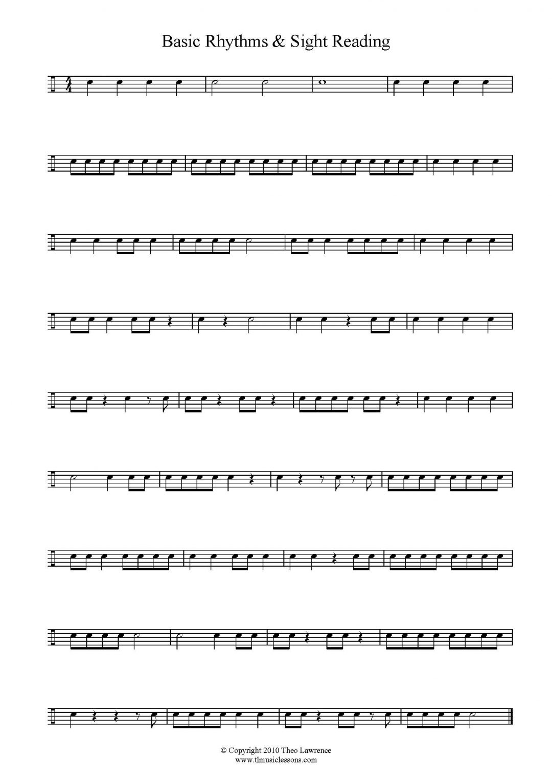 Snare Drum Piece with Basic Rhythms for Grade 1 Sight Reading