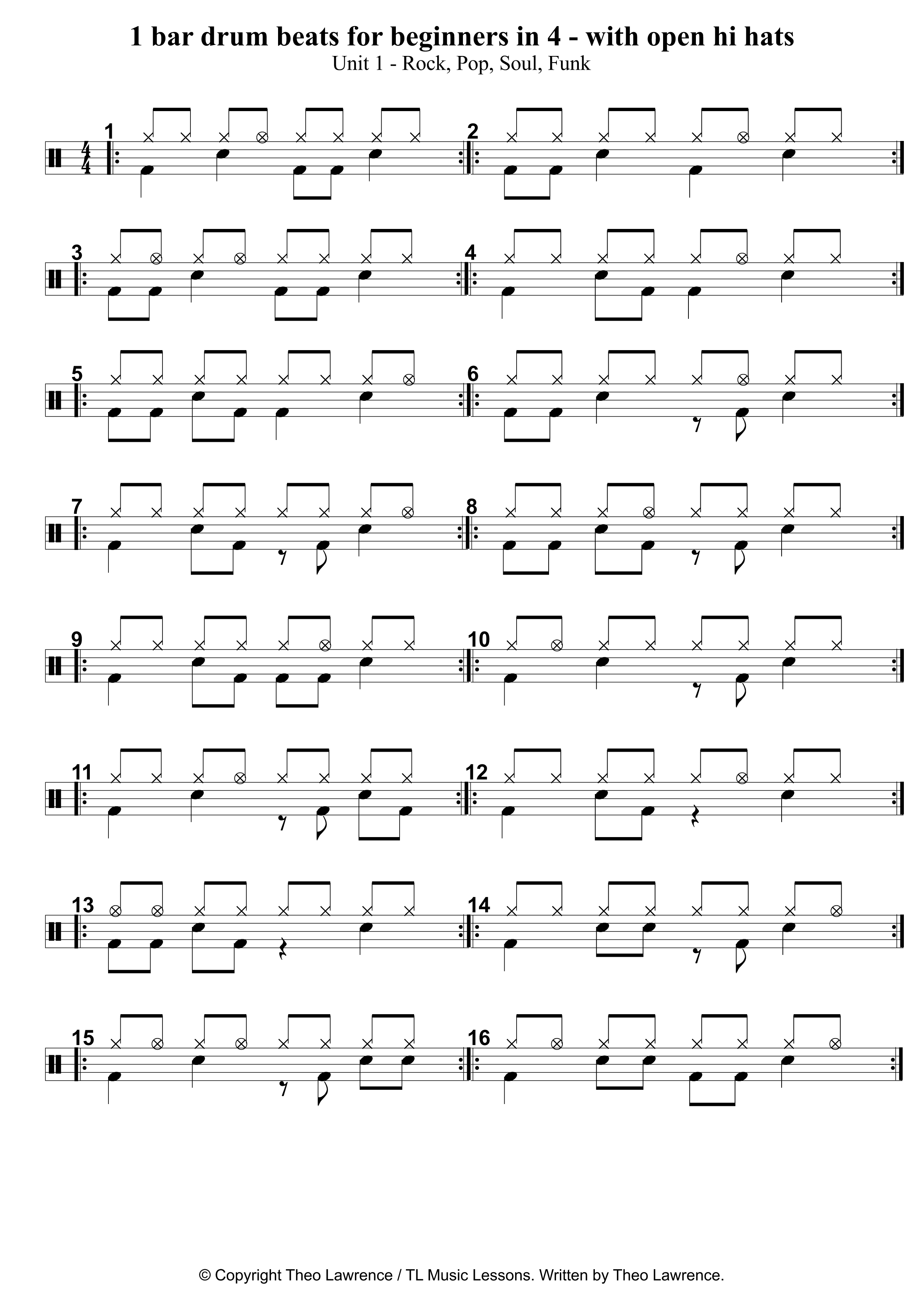 1 bar drum beats in 4 with open hi hats learn drums for free