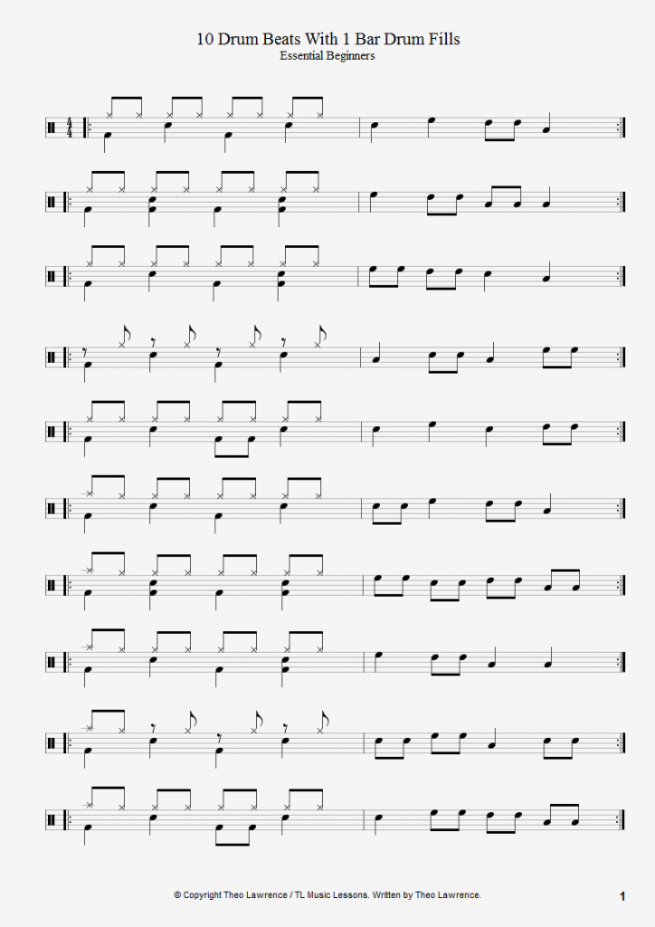 10 Beginners 1 Bar Drum Beats With 1 Bar Drum Fills – Learn Drums For Free