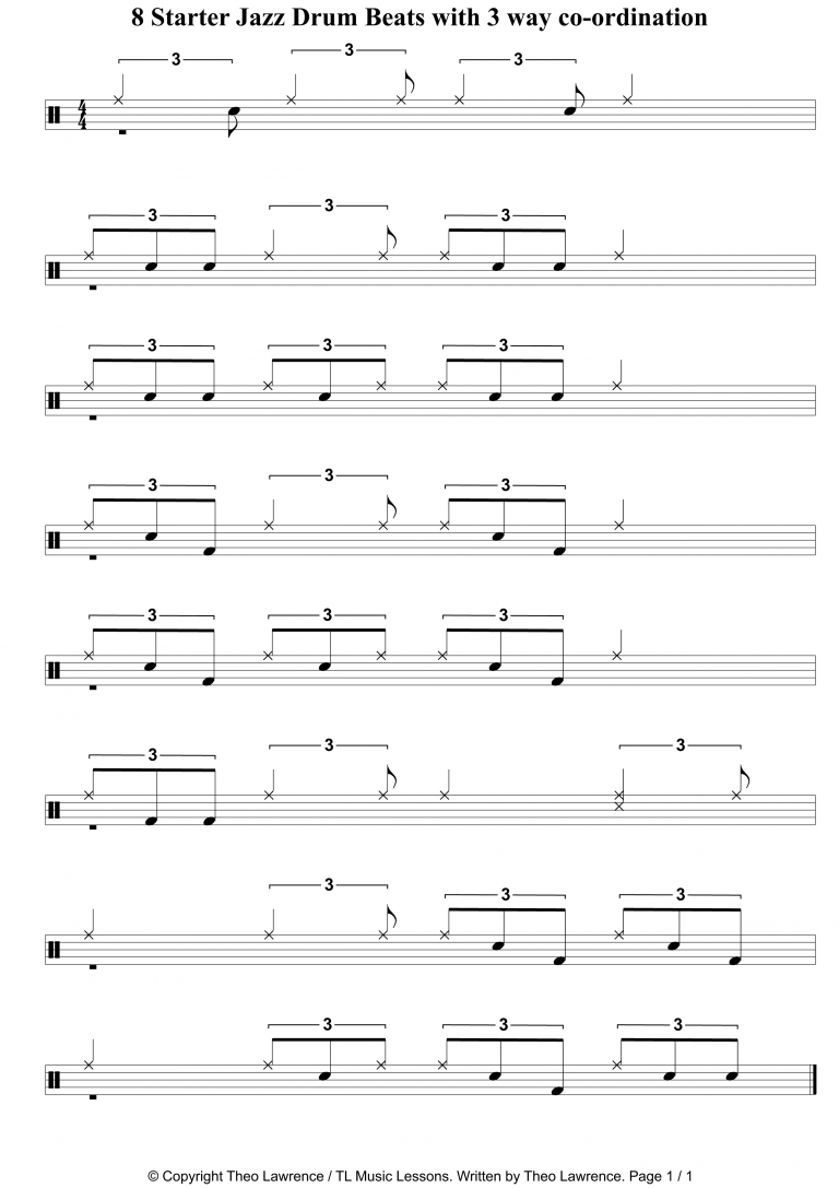 8 Starter Jazz Drum Beats with 3 way coordination Learn Drums For Free