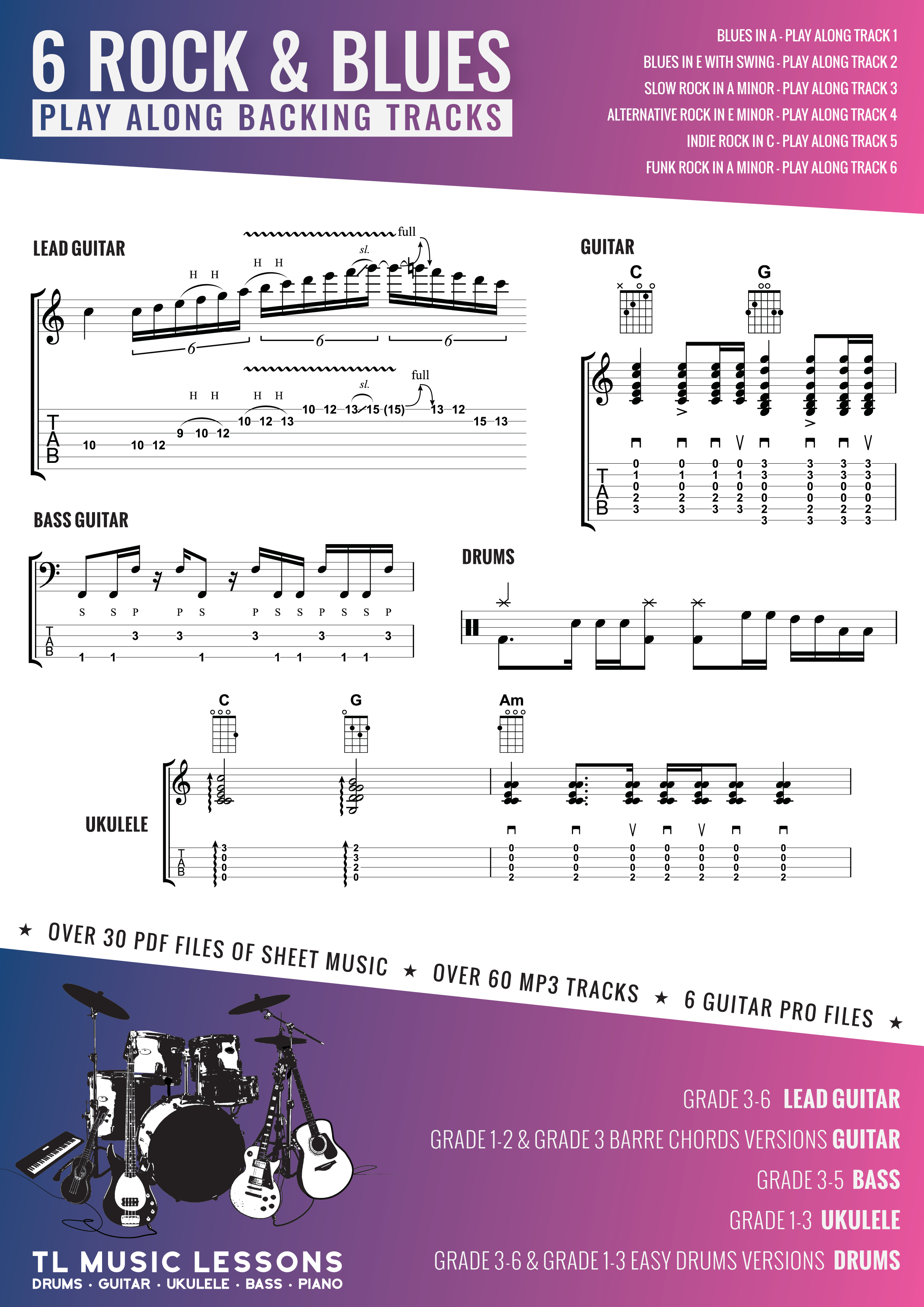 6 Rock & Blues Play Along Backing Tracks [Premium]