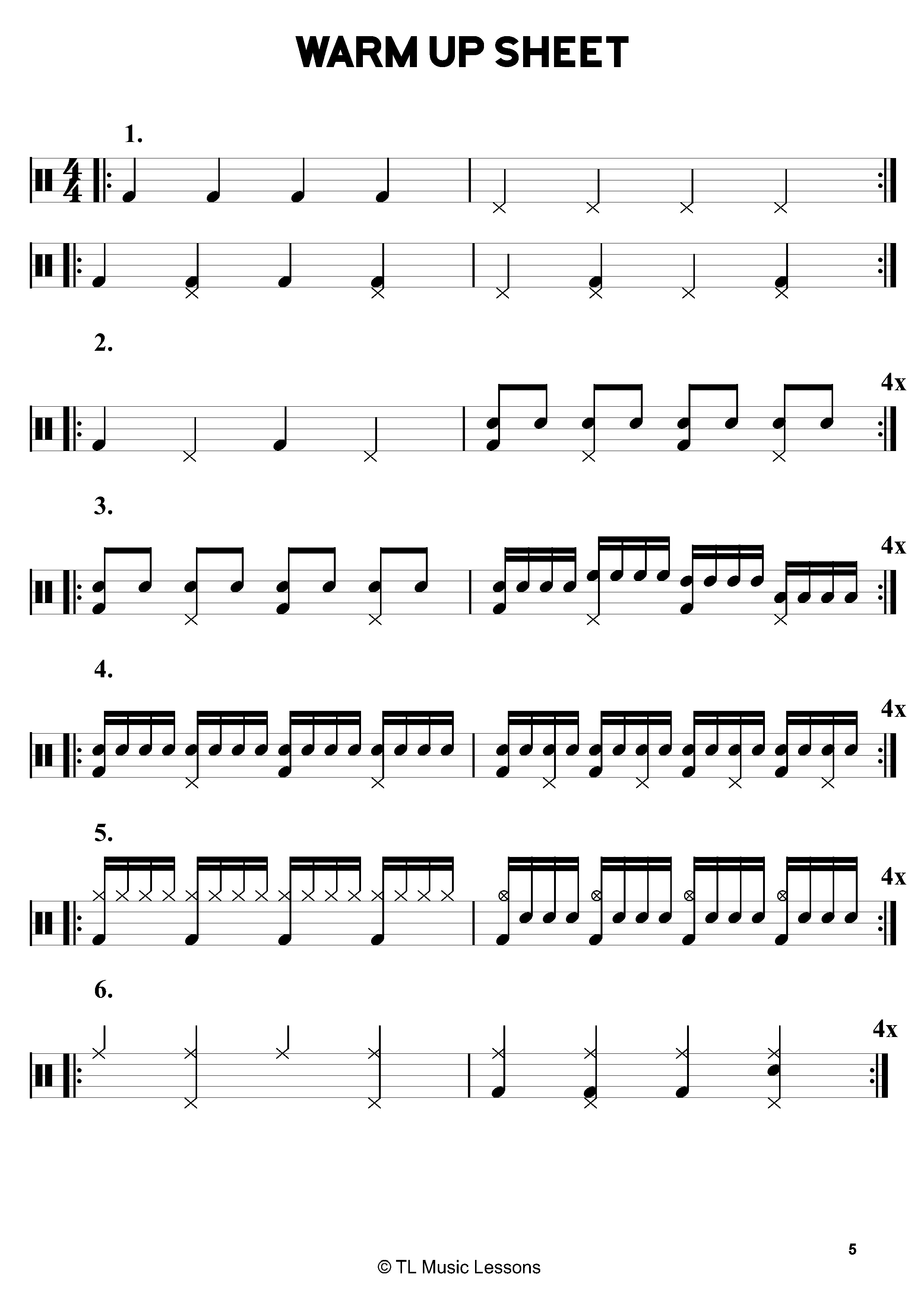 Warm Up – Inside the book: 40 Beats and Fills Exercises Book 2