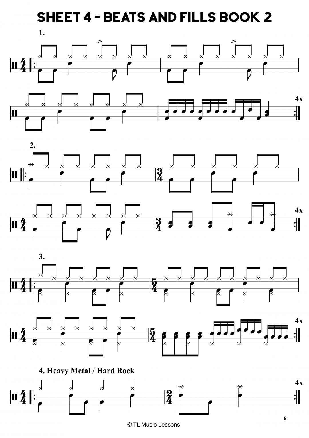Drum beats and drum fills in different time signatures – Sheet 4 – 40 Beats and Fills Book 2