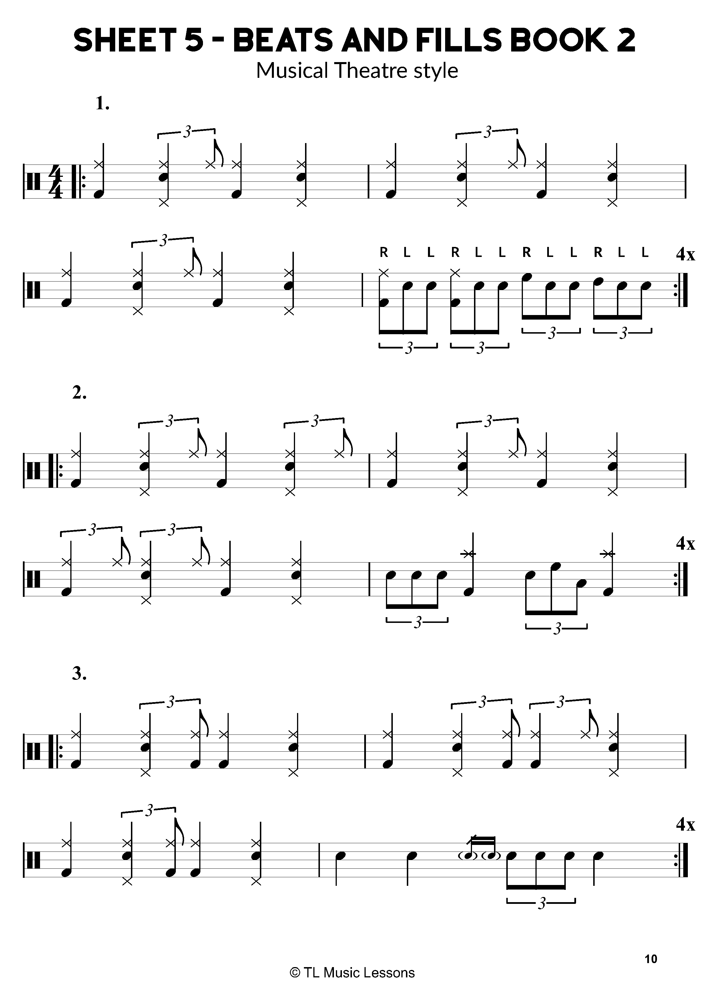 Musical Theatre Drum Beats and fills – Sheet 5 – 40 Beats and Fills Book 2