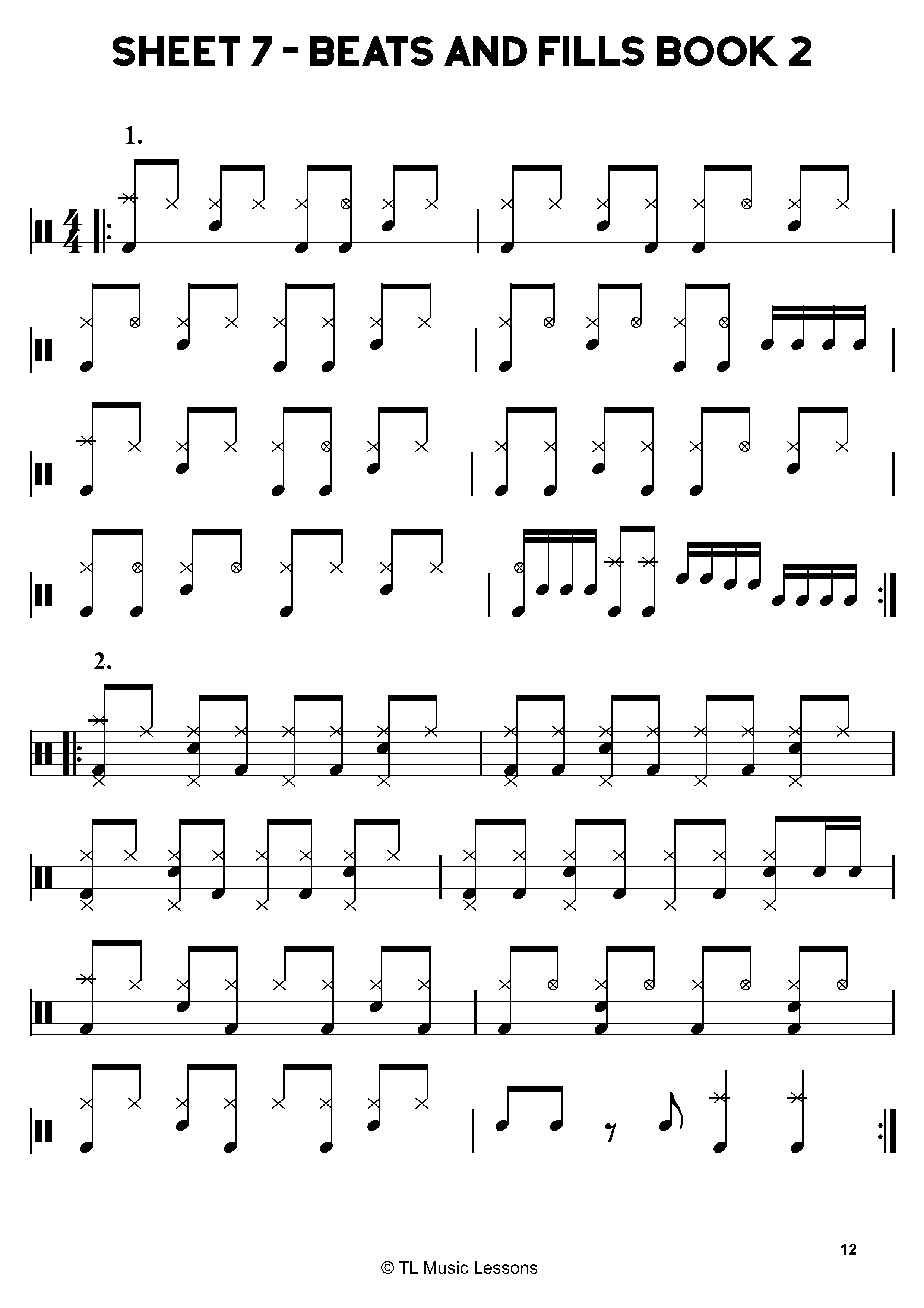 2 Longer Rock Exercises with Beats and Fills – Sheet 7 – Inside The Book: 40 Beats and Fills Book 2