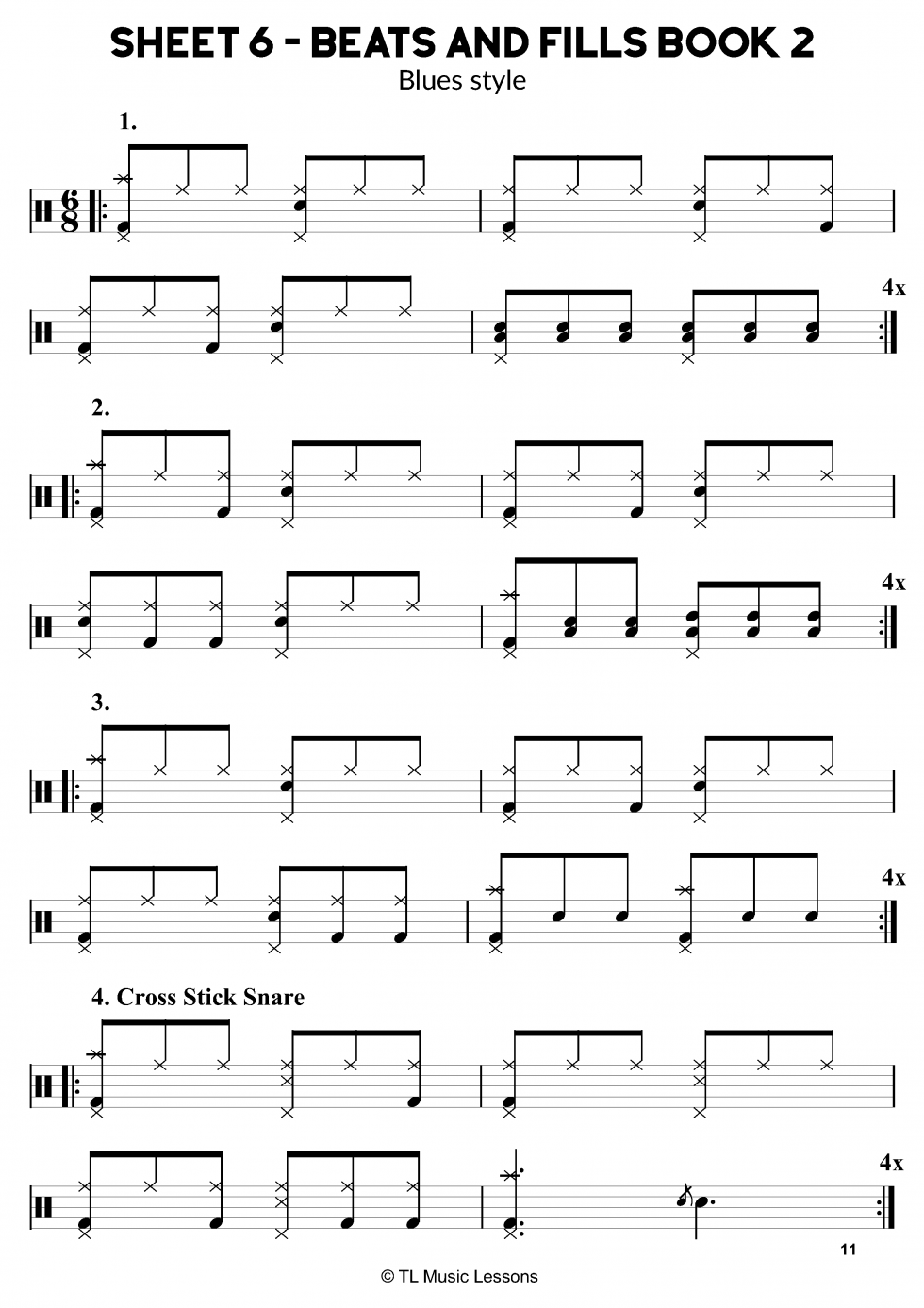 4 Blues Drum Beats And Fills Exercises – Sheet 6 – 40 Beats And Fills ...