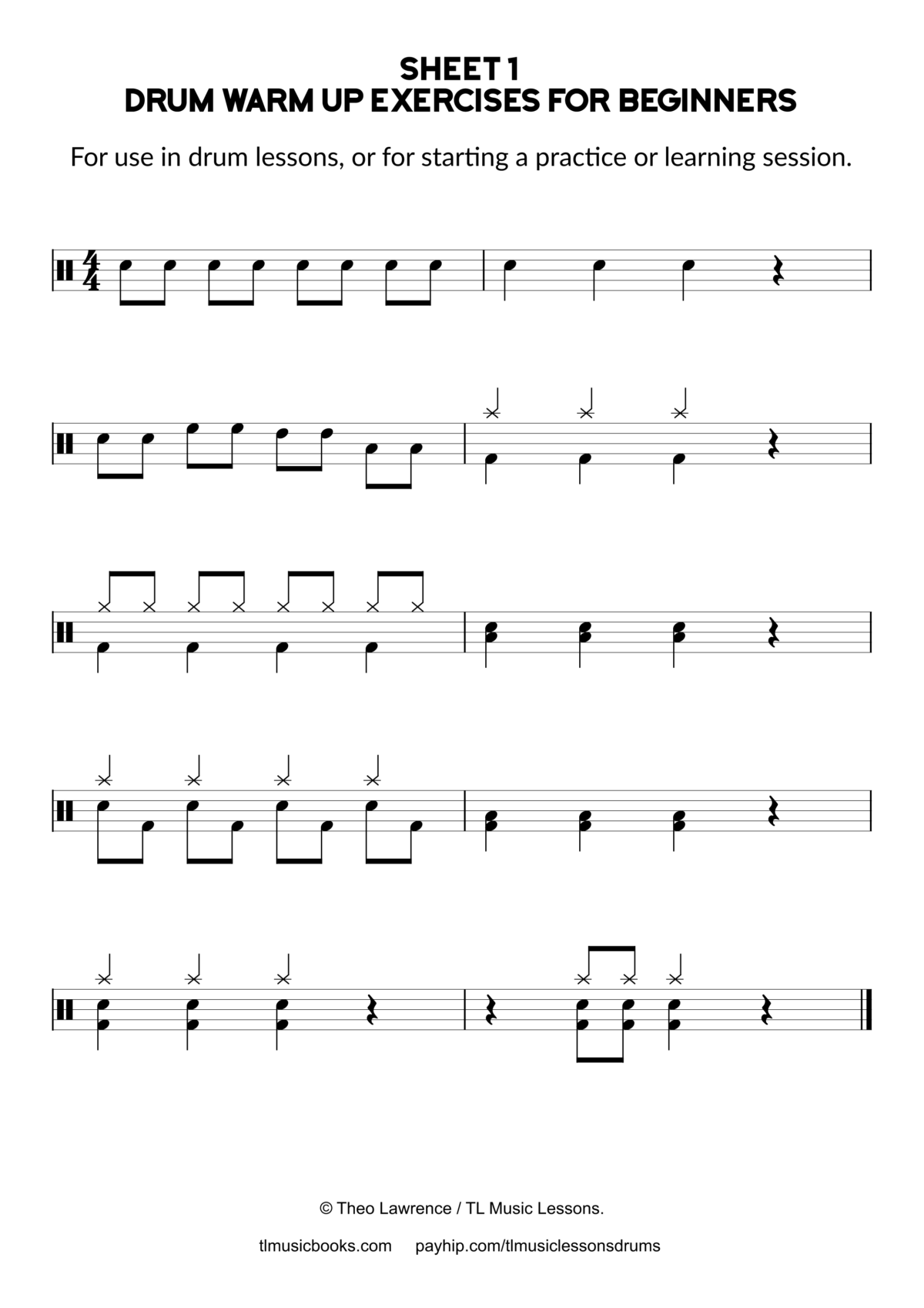 a page of drum music for beginners to practice with