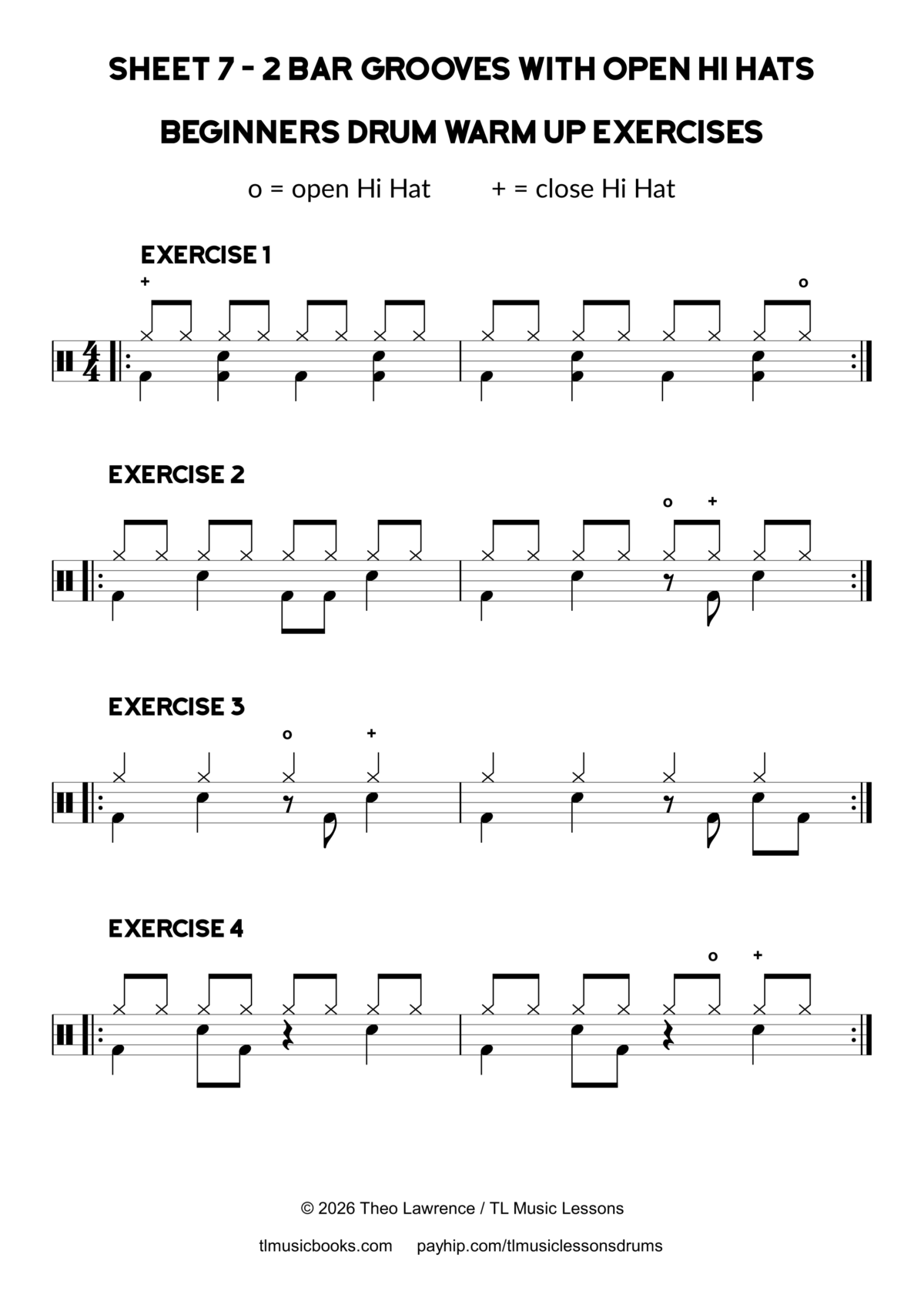 Sheet 7 - 2 bar grooves with open Hi Hats